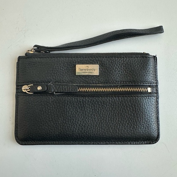 Kate Spade Highland Place Bee Black Pebbled Cow Leather Wristlet Wallet Clutch - Picture 1 of 6